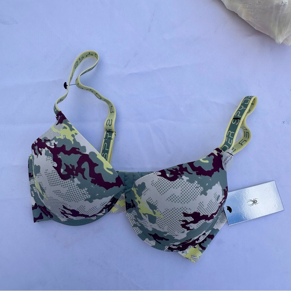 NWT Spyder‎ Camouflage Push-up Bra 34C Padded Underwire Spellout Activewear Ski